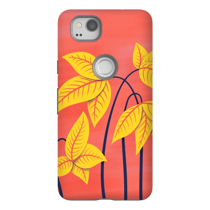 Pixel 2 StrongFit Abstract Flowers Geometric Art In Vibrant Coral And Yellow  by Boriana Giormova
