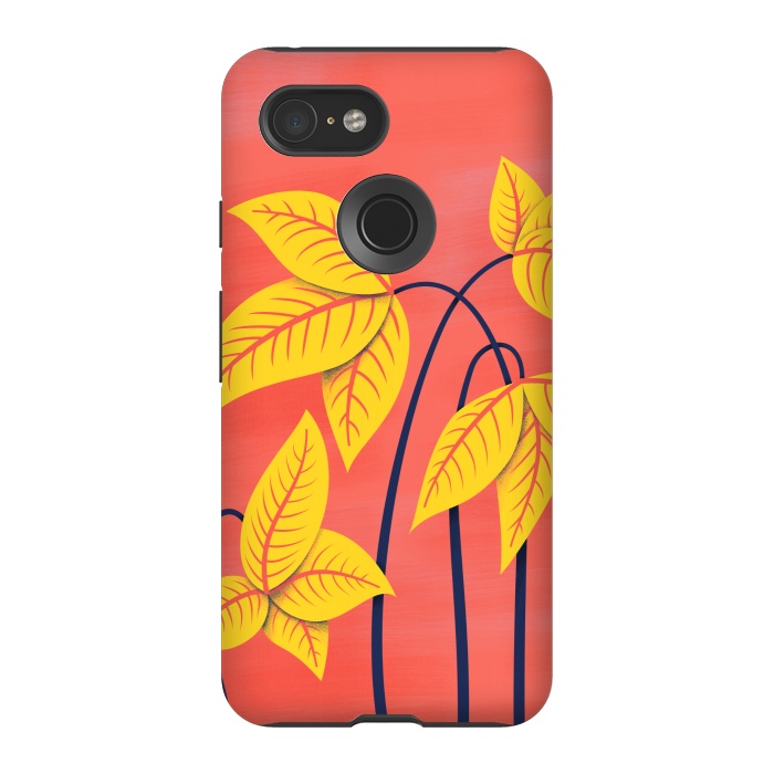 Pixel 3 StrongFit Abstract Flowers Geometric Art In Vibrant Coral And Yellow  by Boriana Giormova