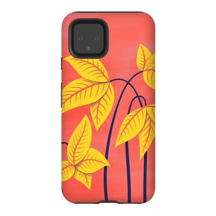 Pixel 4 StrongFit Abstract Flowers Geometric Art In Vibrant Coral And Yellow  by Boriana Giormova
