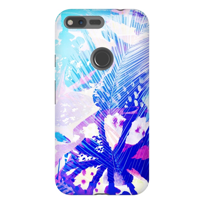 Pixel XL StrongFit Tropical palm and ficus leaves gradient painting by Oana 
