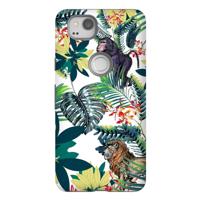 Pixel 2 StrongFit Monkey, lion and tropical foliage illustration by Oana 