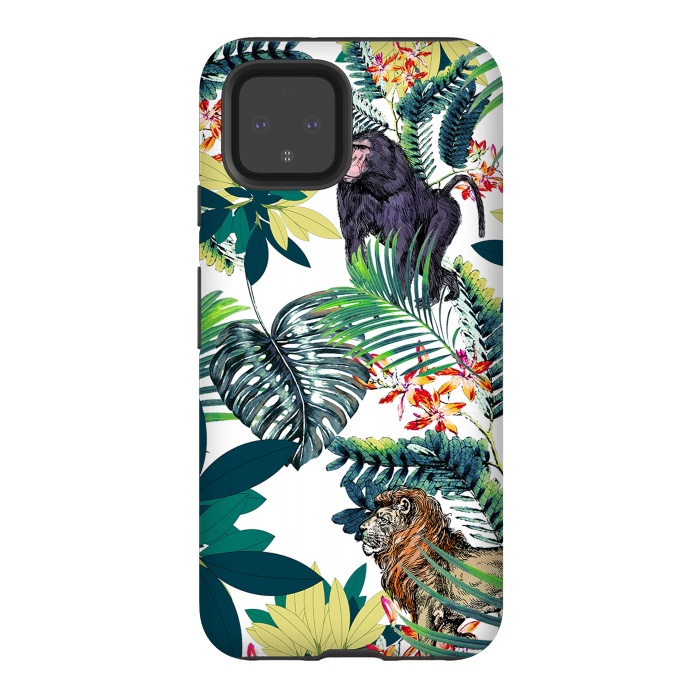 Pixel 4 StrongFit Monkey, lion and tropical foliage illustration by Oana 