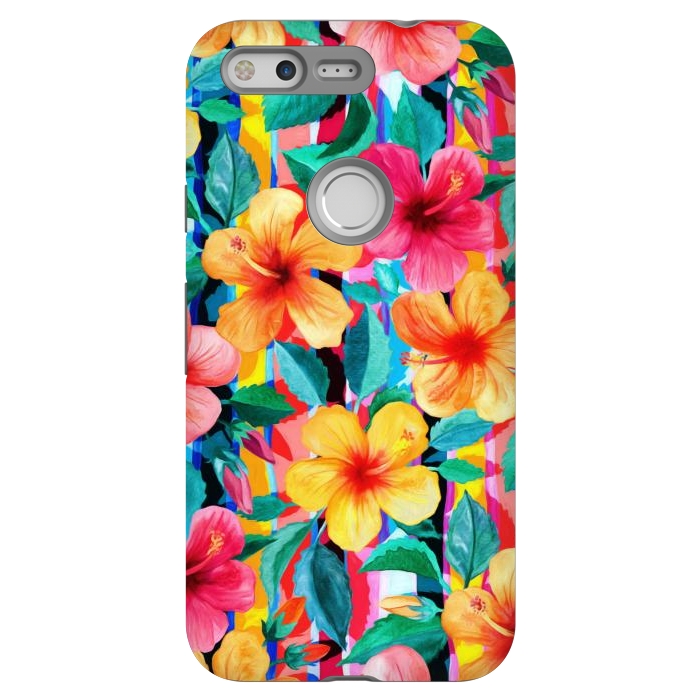 Pixel StrongFit OTT Maximalist Hawaiian Hibiscus Floral with Stripes by Micklyn Le Feuvre
