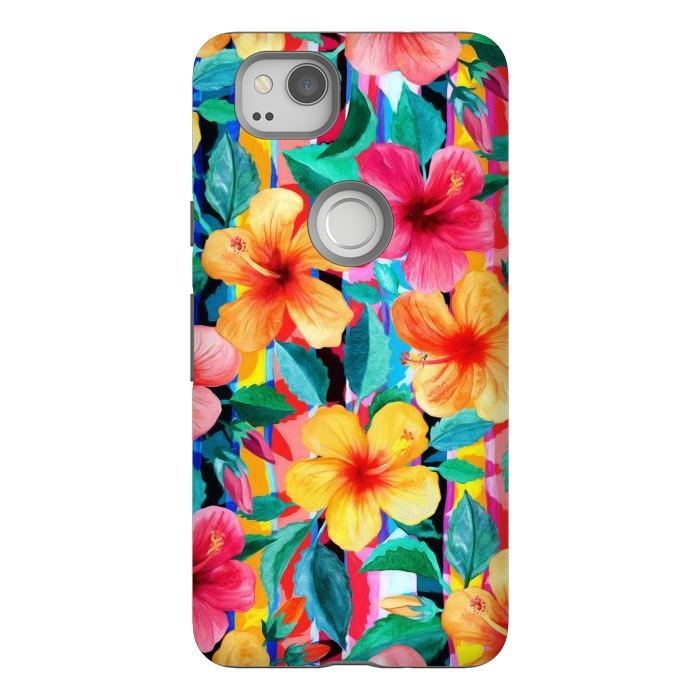 Pixel 2 StrongFit OTT Maximalist Hawaiian Hibiscus Floral with Stripes by Micklyn Le Feuvre