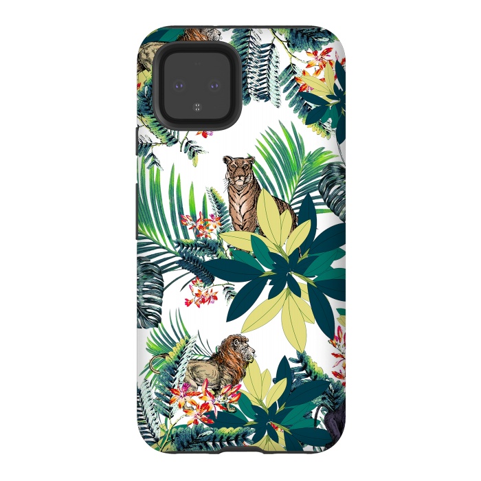 Pixel 4 StrongFit Tropical leaves and jungle animals  by Oana 