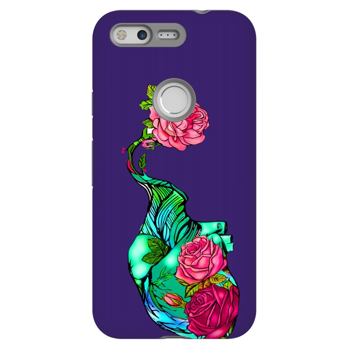 Pixel StrongFit Heart floral design colorful pink roses peonies by Josie