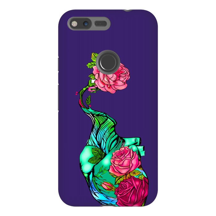 Pixel XL StrongFit Heart floral design colorful pink roses peonies by Josie