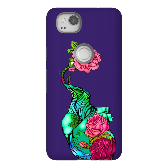 Pixel 2 StrongFit Heart floral design colorful pink roses peonies by Josie