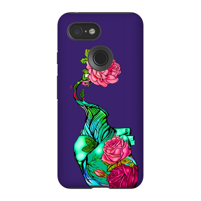 Pixel 3 StrongFit Heart floral design colorful pink roses peonies by Josie