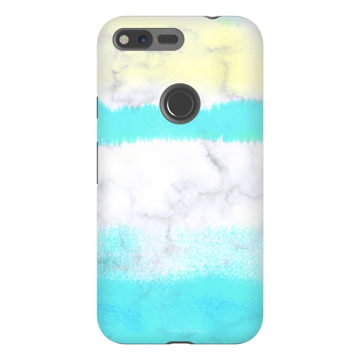 Pixel XL StrongFit Baby blue and white brushed marble by Oana 