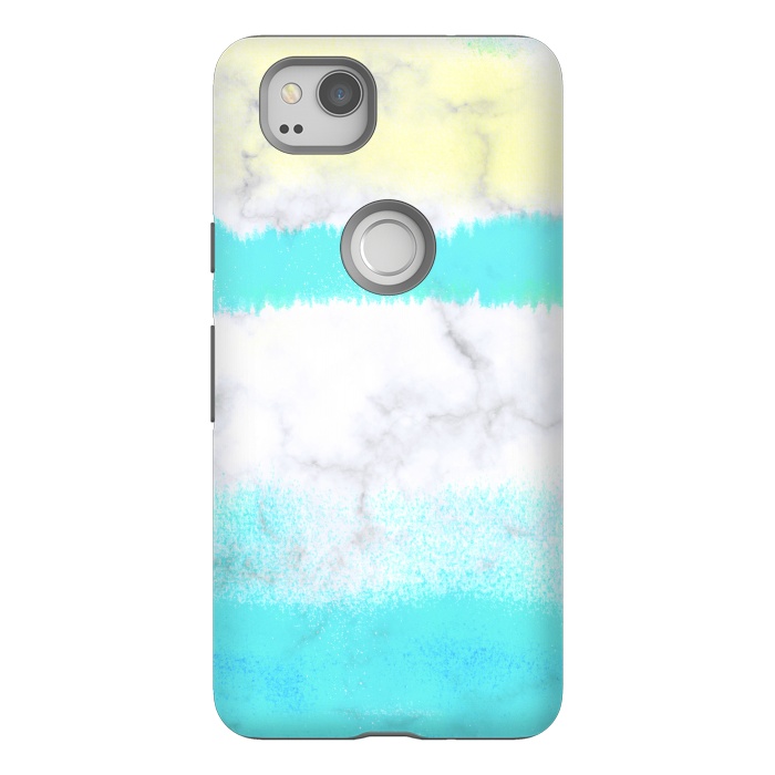 Pixel 2 StrongFit Baby blue and white brushed marble by Oana 