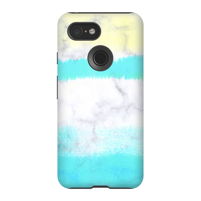 Pixel 3 StrongFit Baby blue and white brushed marble by Oana 