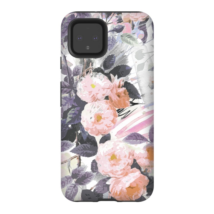 Pixel 4 StrongFit Pink gray romantic roses by Oana 