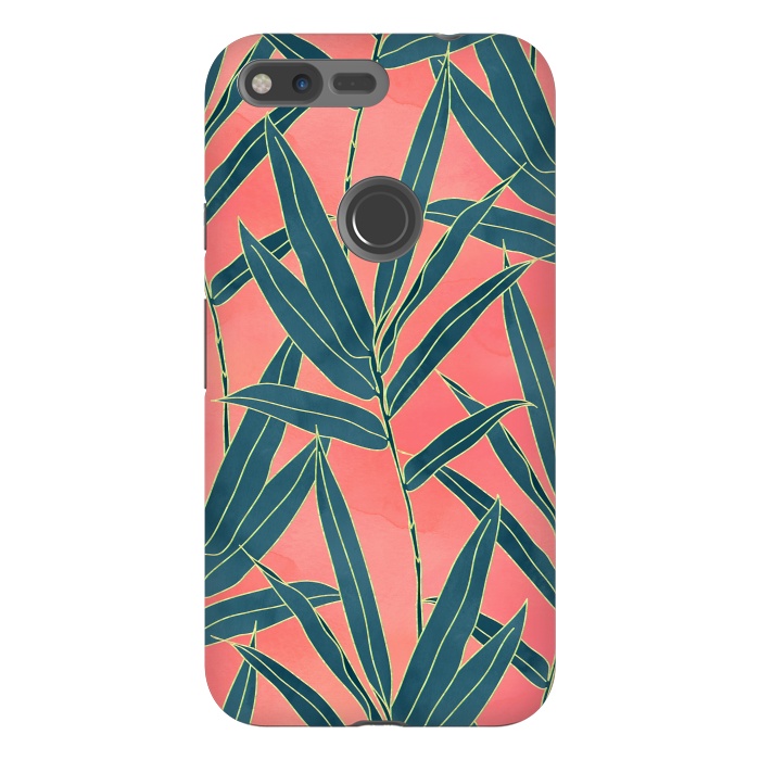 Pixel XL StrongFit Modern coral and blue foliage design  by InovArts