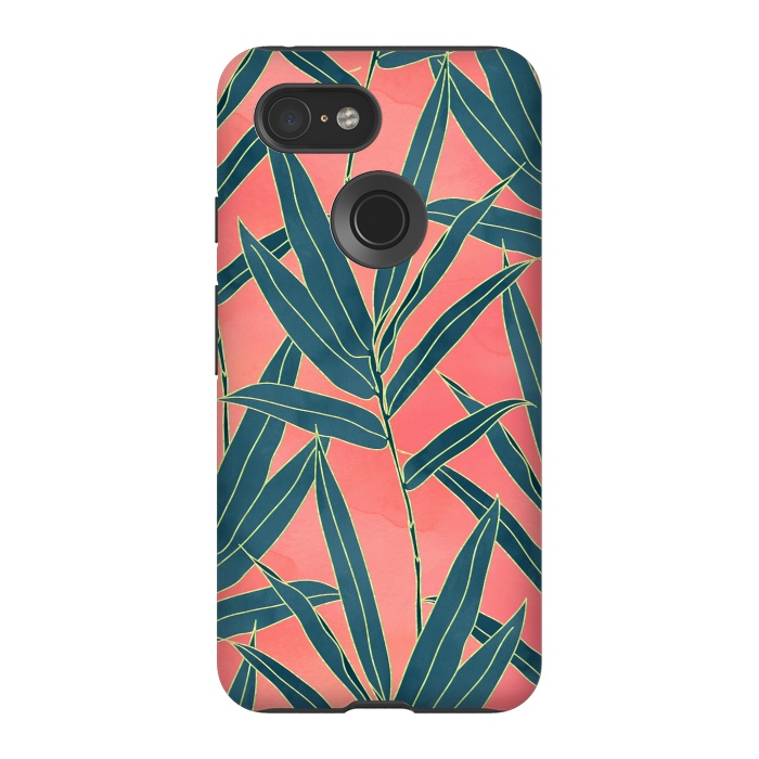 Pixel 3 StrongFit Modern coral and blue foliage design  by InovArts