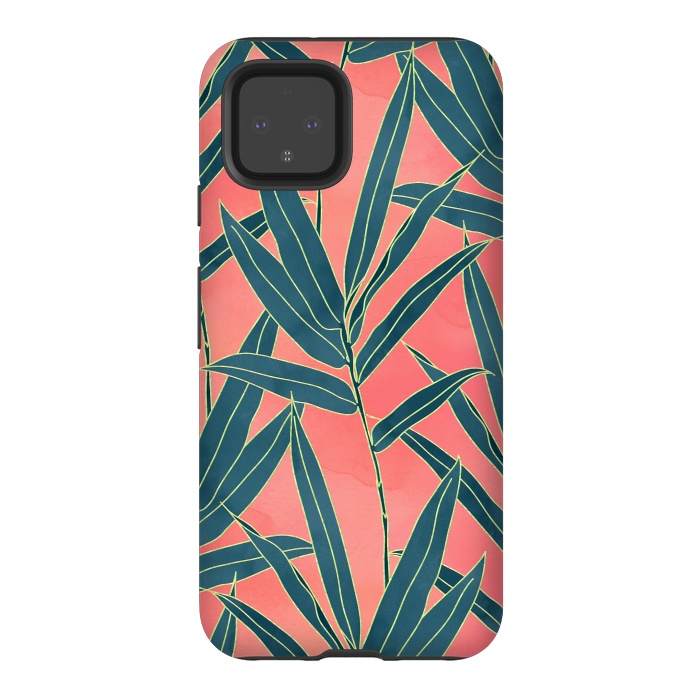 Pixel 4 StrongFit Modern coral and blue foliage design  by InovArts