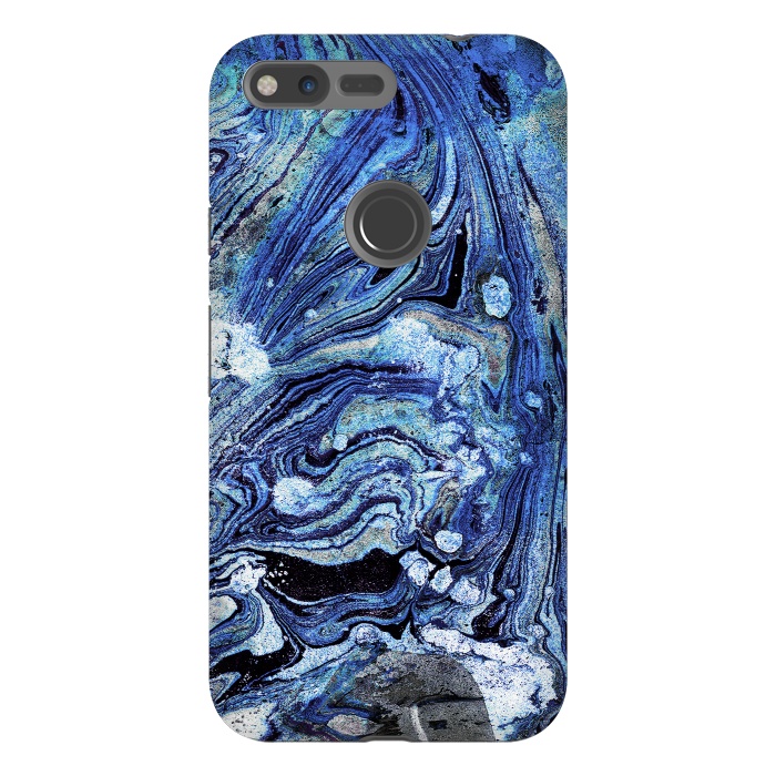 Pixel XL StrongFit Abstract blue painted marble art by Oana 