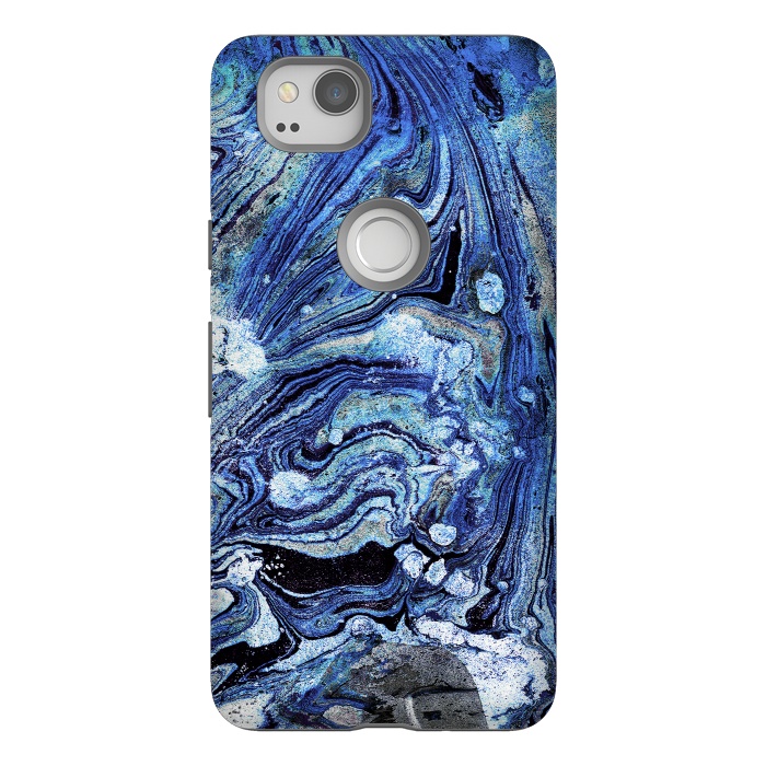 Pixel 2 StrongFit Abstract blue painted marble art by Oana 