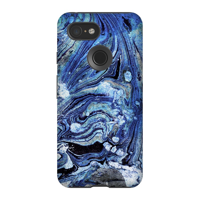 Pixel 3 StrongFit Abstract blue painted marble art by Oana 