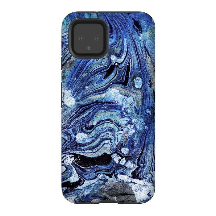 Pixel 4 StrongFit Abstract blue painted marble art by Oana 