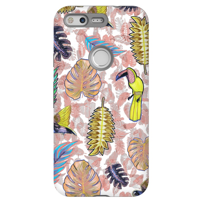 Pixel StrongFit Playful parrots and leaves tropical sketch by Oana 