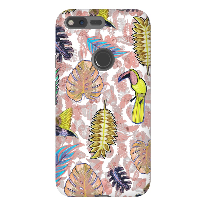 Pixel XL StrongFit Playful parrots and leaves tropical sketch by Oana 