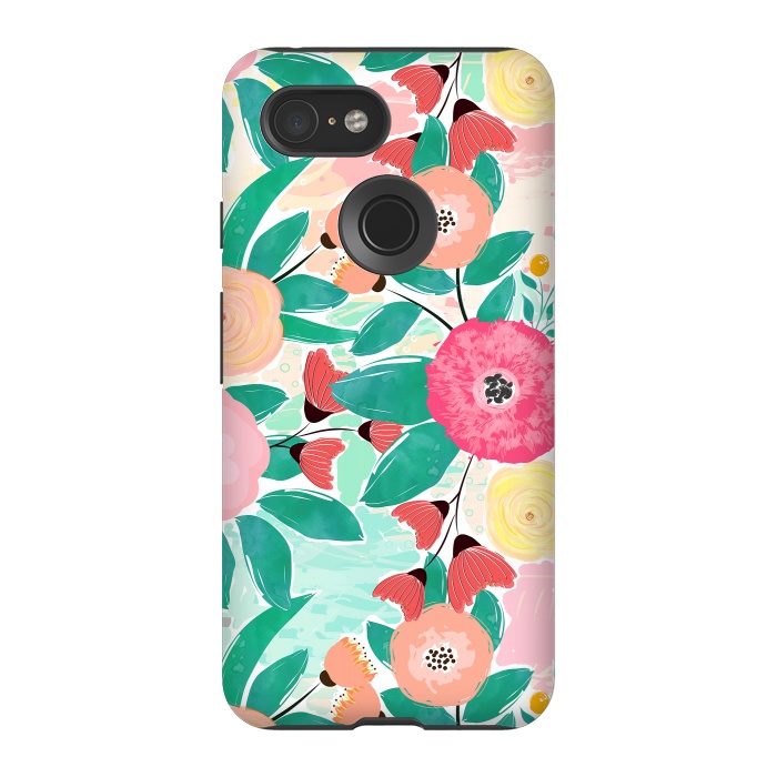 Pixel 3 StrongFit Modern brush paint abstract floral paint by InovArts