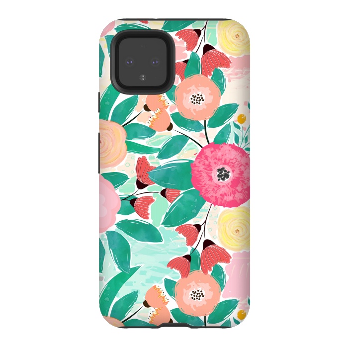 Pixel 4 StrongFit Modern brush paint abstract floral paint by InovArts