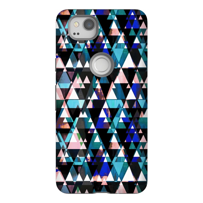Pixel 2 StrongFit Turquoise pink triangles graphic pattern by Oana 