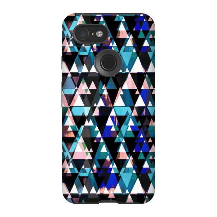 Pixel 3 StrongFit Turquoise pink triangles graphic pattern by Oana 