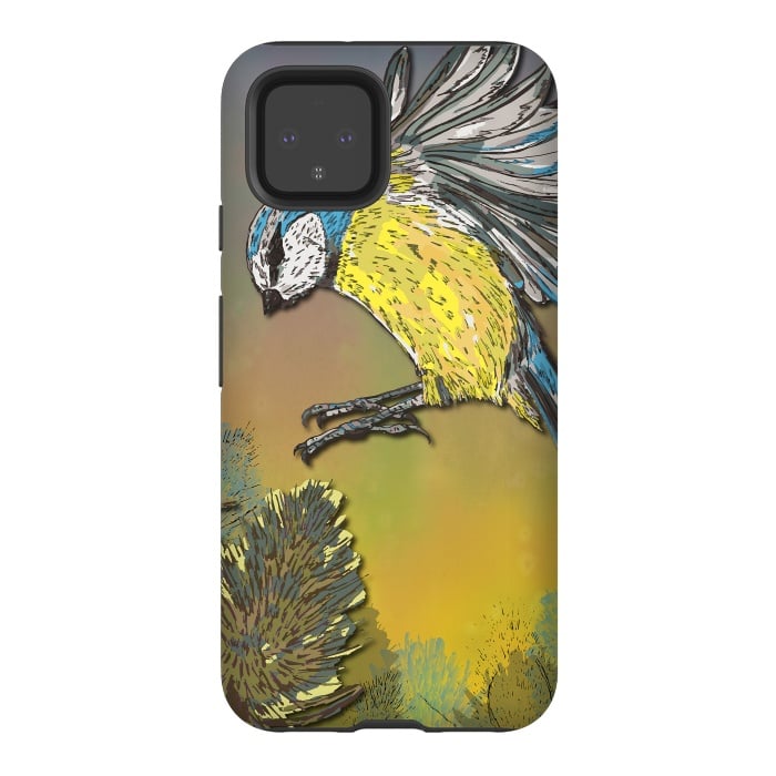 Pixel 4 StrongFit Blue Tit and Teasels by Lotti Brown