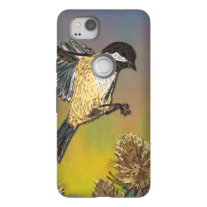 Pixel 2 StrongFit Coal Tit and Teasels by Lotti Brown