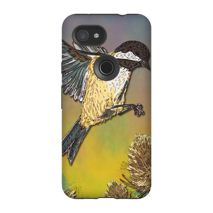 Pixel 3A StrongFit Coal Tit and Teasels by Lotti Brown