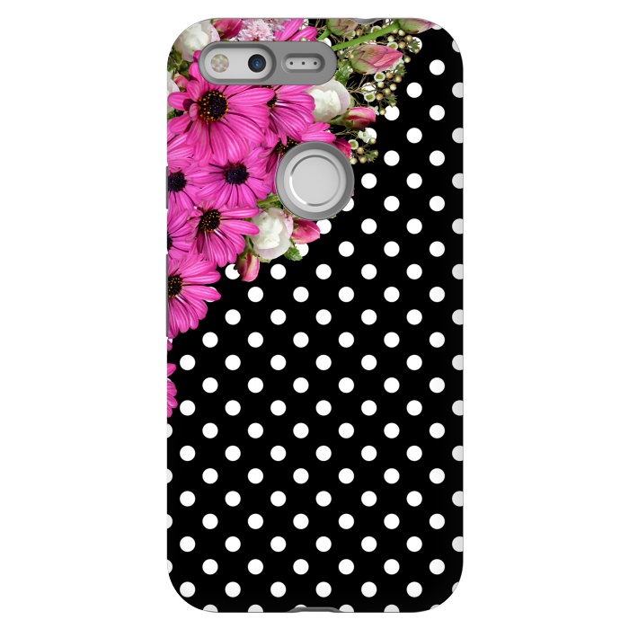 Pixel StrongFit Black and White Polka Dots and Pink Flowers by Alemi