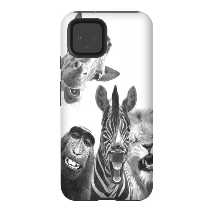Pixel 4 StrongFit Black and White Jungle Animals by Alemi