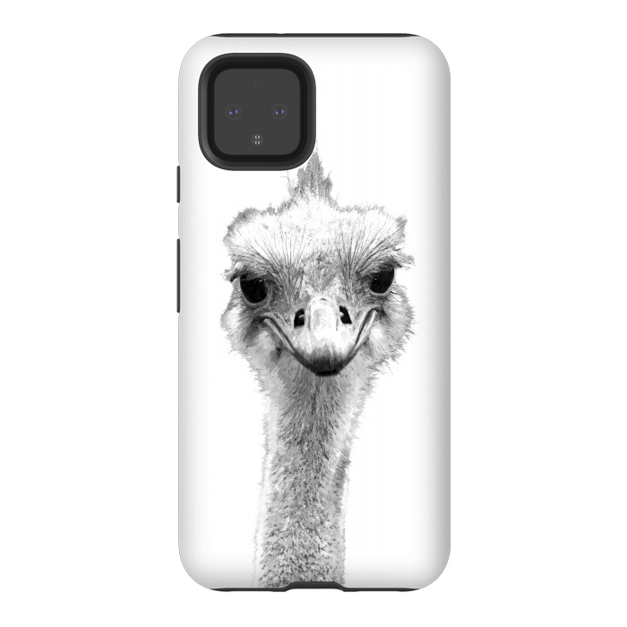Pixel 4 StrongFit Black and White Ostrich by Alemi