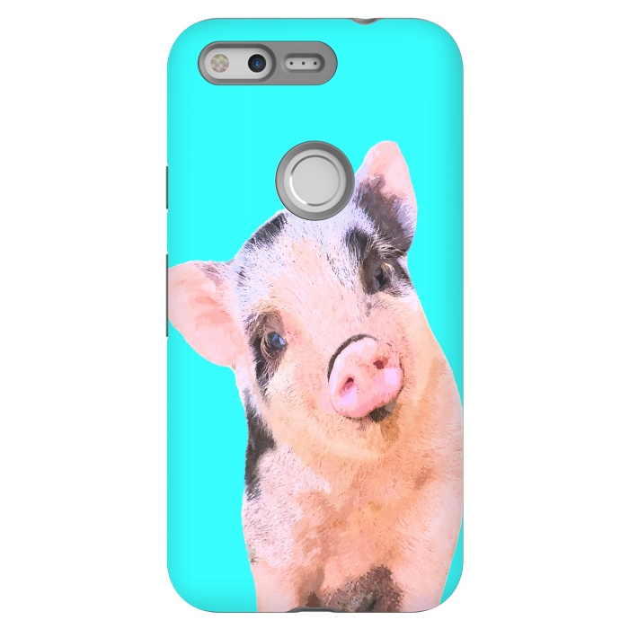 Pixel StrongFit Little Pig Turquoise Background by Alemi