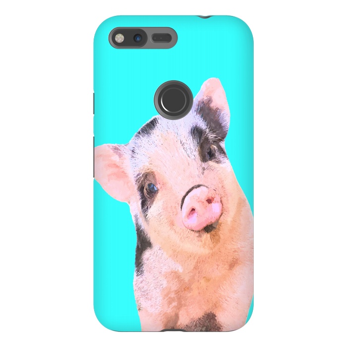 Pixel XL StrongFit Little Pig Turquoise Background by Alemi