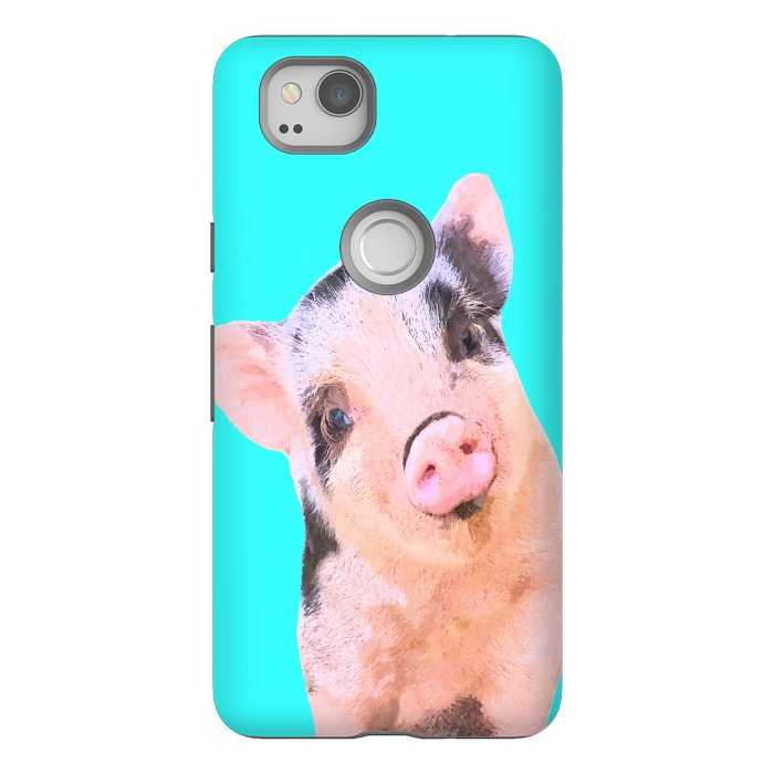 Pixel 2 StrongFit Little Pig Turquoise Background by Alemi