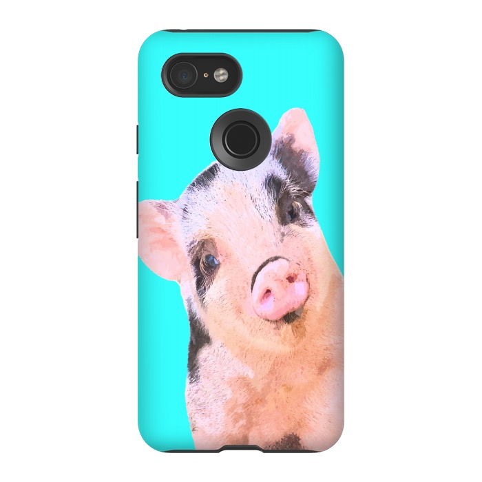 Pixel 3 StrongFit Little Pig Turquoise Background by Alemi
