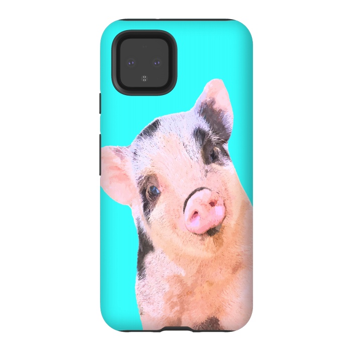 Pixel 4 StrongFit Little Pig Turquoise Background by Alemi