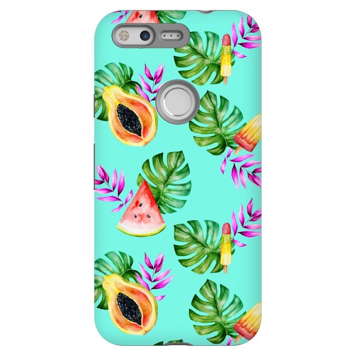 Pixel StrongFit Tropical Fruits Ice Lollies Turquoise Background by Alemi