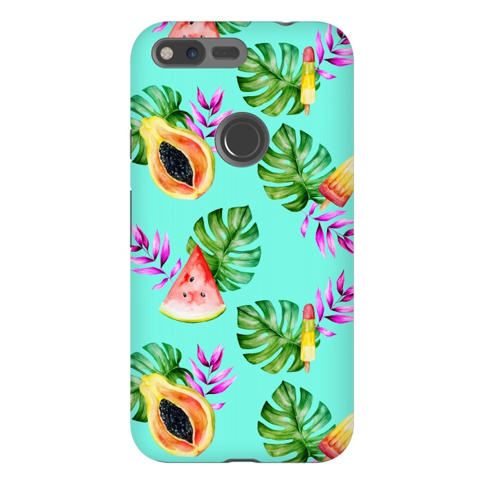 Pixel XL StrongFit Tropical Fruits Ice Lollies Turquoise Background by Alemi