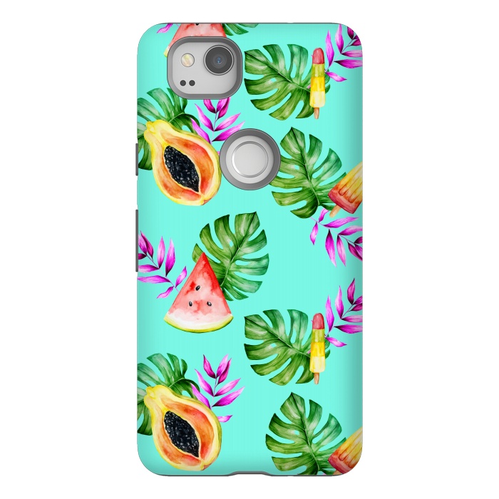 Pixel 2 StrongFit Tropical Fruits Ice Lollies Turquoise Background by Alemi