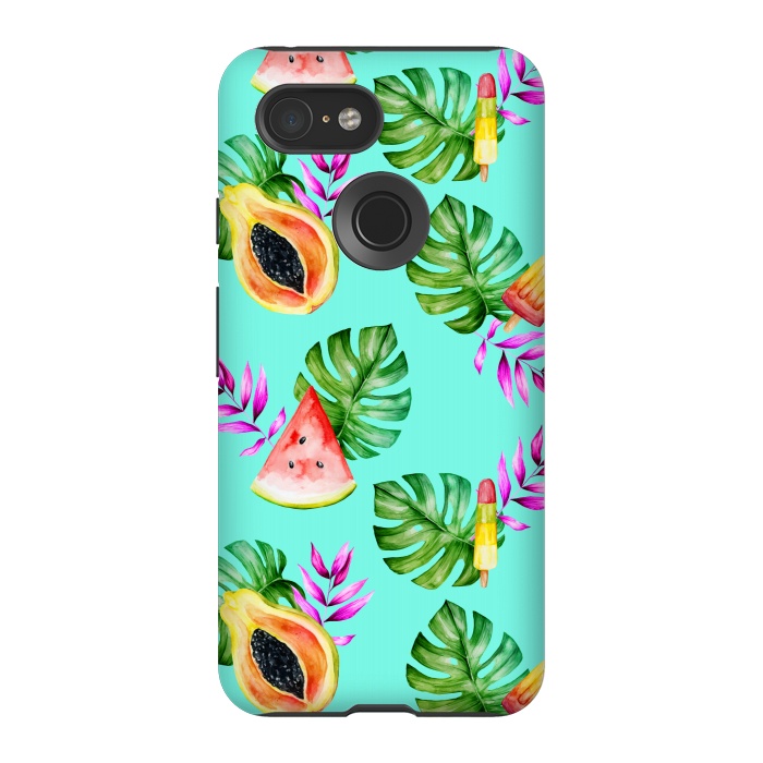 Pixel 3 StrongFit Tropical Fruits Ice Lollies Turquoise Background by Alemi