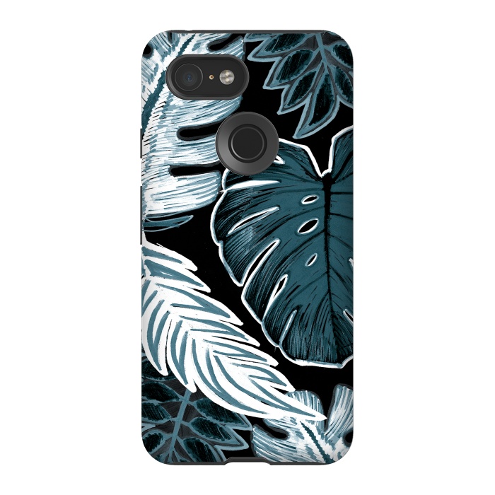 Pixel 3 StrongFit Green white tropical leaves hand sketch by Oana 