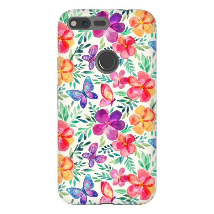 Pixel XL StrongFit Summer Blooms & Butterflies on Cream by Micklyn Le Feuvre