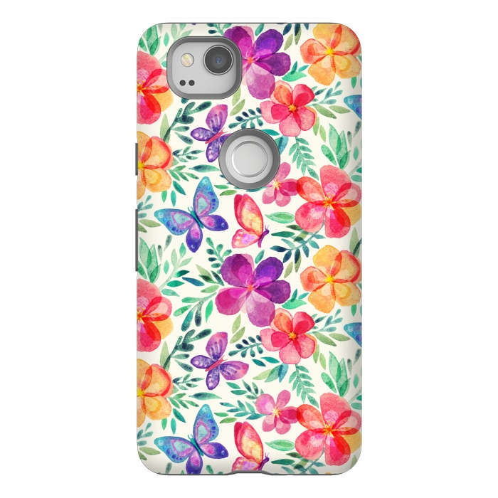 Pixel 2 StrongFit Summer Blooms & Butterflies on Cream by Micklyn Le Feuvre