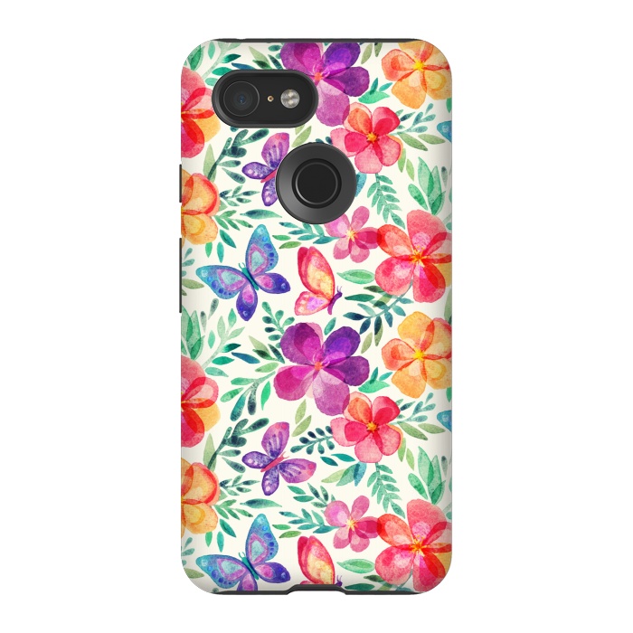 Pixel 3 StrongFit Summer Blooms & Butterflies on Cream by Micklyn Le Feuvre