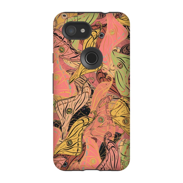 Pixel 3A StrongFit Boho Butterfly Wings in Coral and Yellow by Lotti Brown